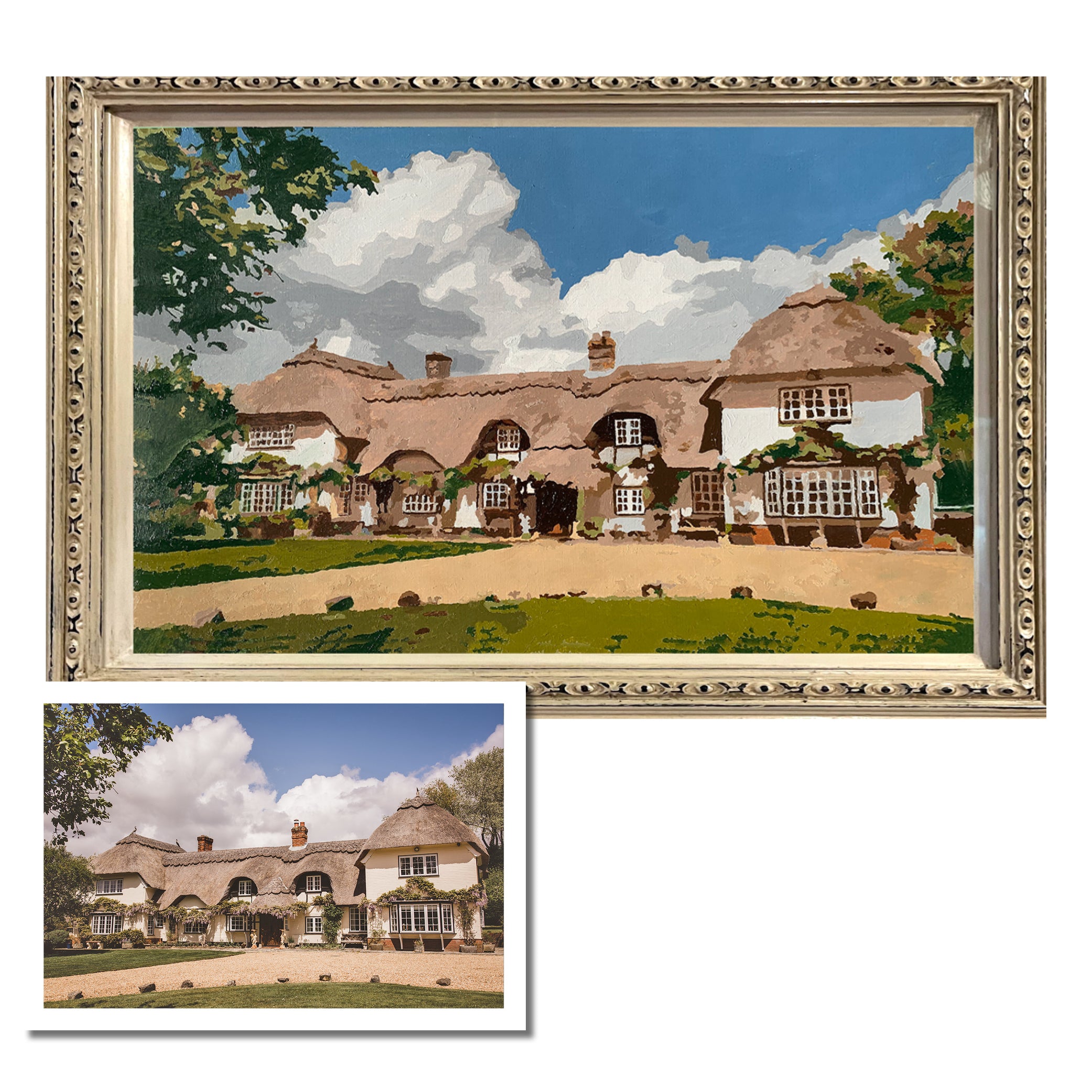 Finished custom cottage paint by numbers artwork created from a photo