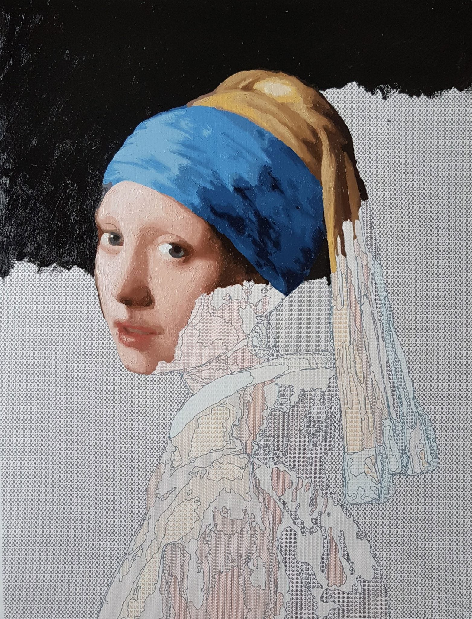 girl with a pearl earring half painted