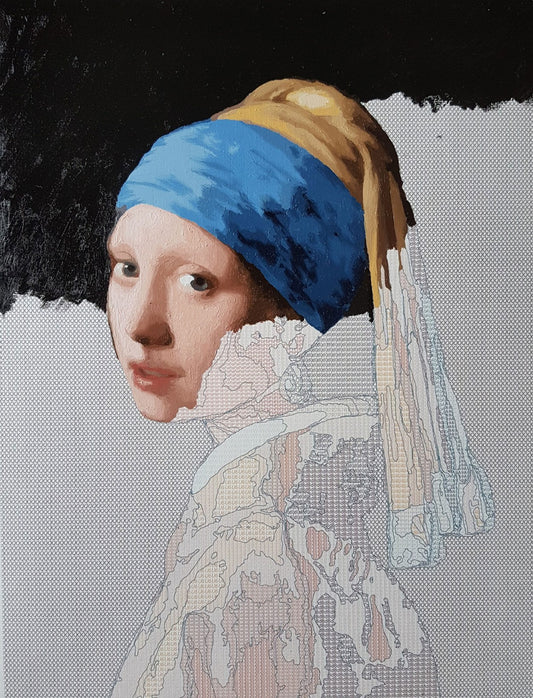 girl with a pearl earring half painted