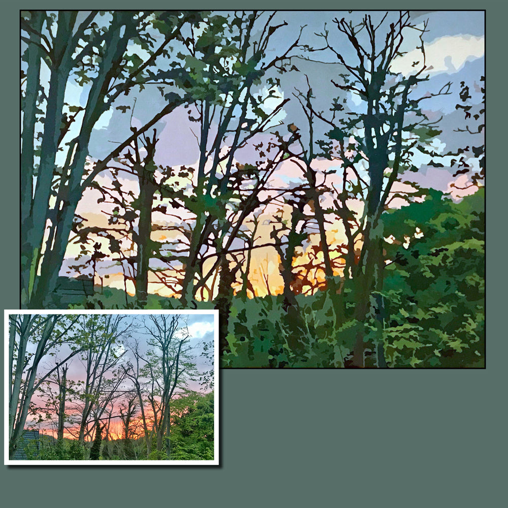 sunset in woodland paint by numbers